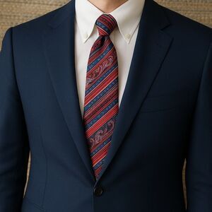 Bruno Piattelli Roma Red Blue Paisley Striped Silk Tie Necktie Office Party Inte